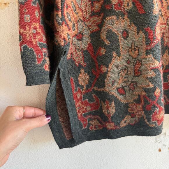 Vintage Wool Sweater Womens S Tapestry Floral Jacquard Pullover Grandpacore Prep - Picture 3 of 7
